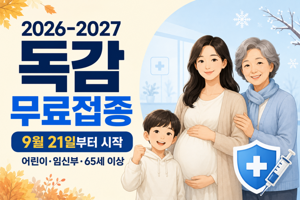 2026-2027절기 독감 무료접종 대상과 9월 21일 시작 일정을 안내하는 이미지