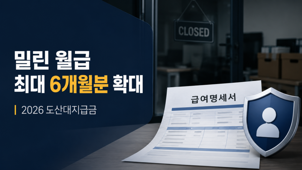 2026년 도산대지급금의 임금 지급 범위가 최종 6개월분으로 확대된 내용을 나타낸 이미지