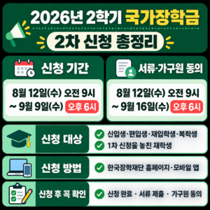 2026년 2학기 국가장학금 2차 신청 기간과 신청 대상 총정리
