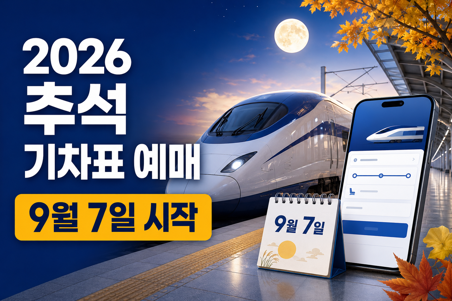 2026 추석 기차표 예매가 9월 7일 시작됨을 알리는 이미지