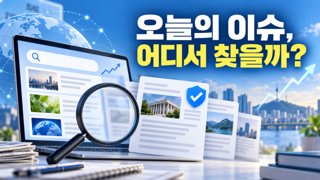 실시간 검색어 없이 오늘의 이슈를 찾고 사실을 확인하는 방법을 표현한 이미지